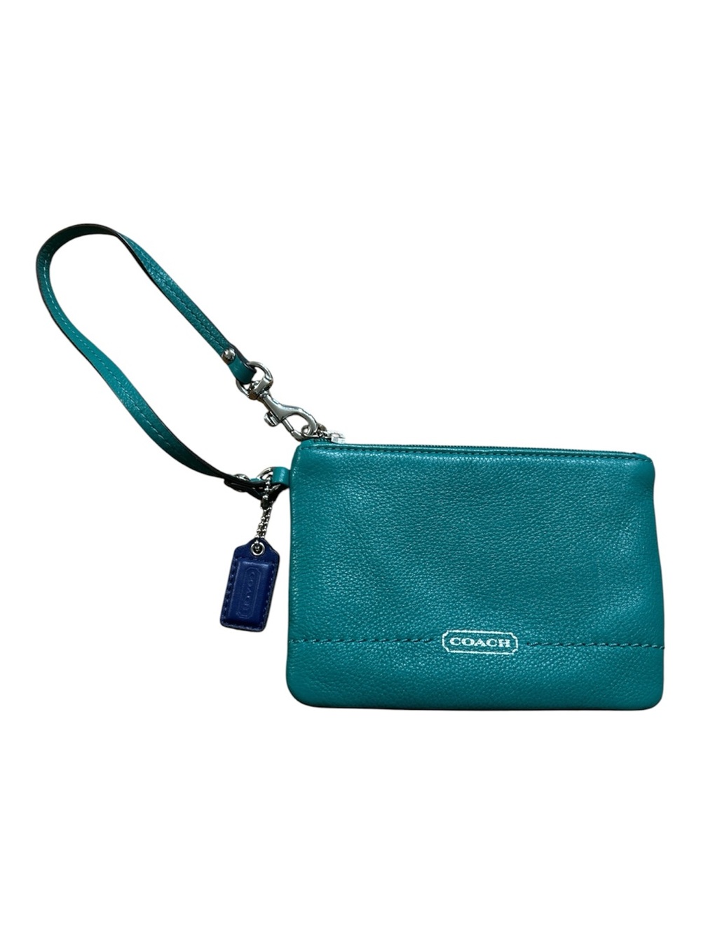COACH Teal Pebbled Leather Wristlet Zip Wallet Pouch Clutch